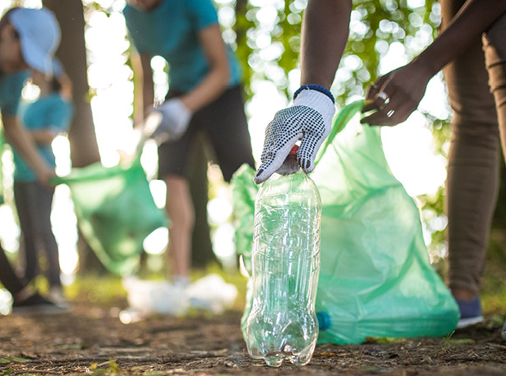 People pick up litter.