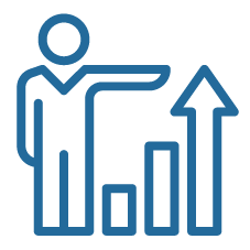 A person stands next to a bar graph